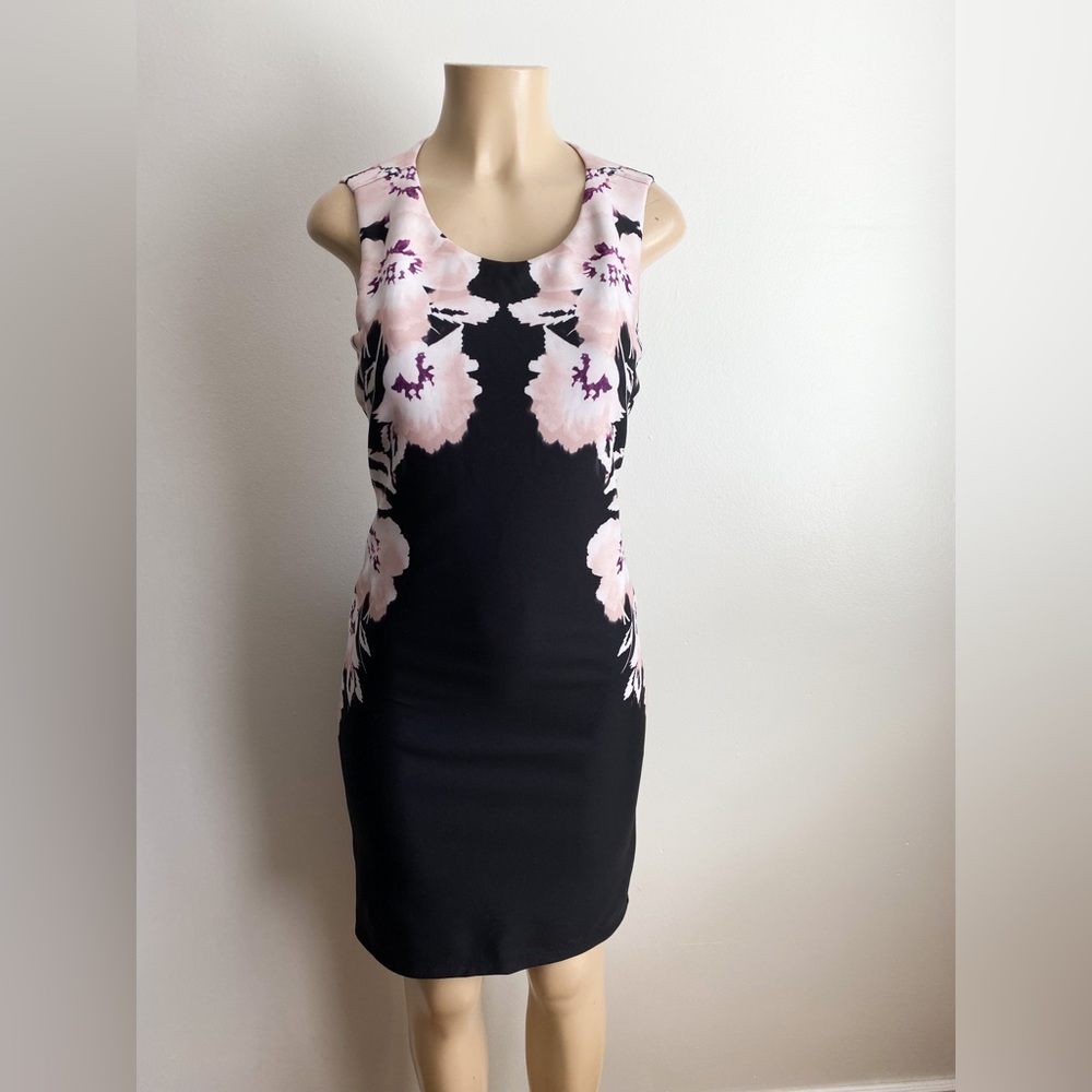 🌸Calvin Klein Sheath Career Formal Floral Bodycon Sleeveless Dress Pink Black 6 - Picture 8 of 11